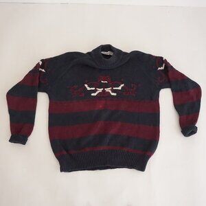 Vintage Cellini Black Burgundy Knit Stripe Horse Equestrian Western Grandma XL